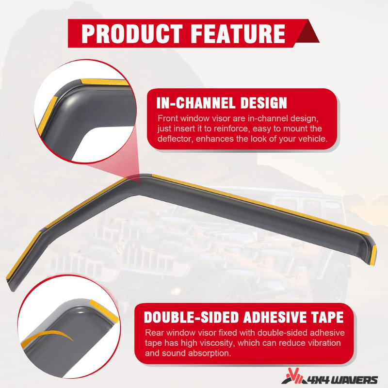 4x4wavers Side Window in-Channel Rain Guards & Sun Visor - 4X4 WAVERS