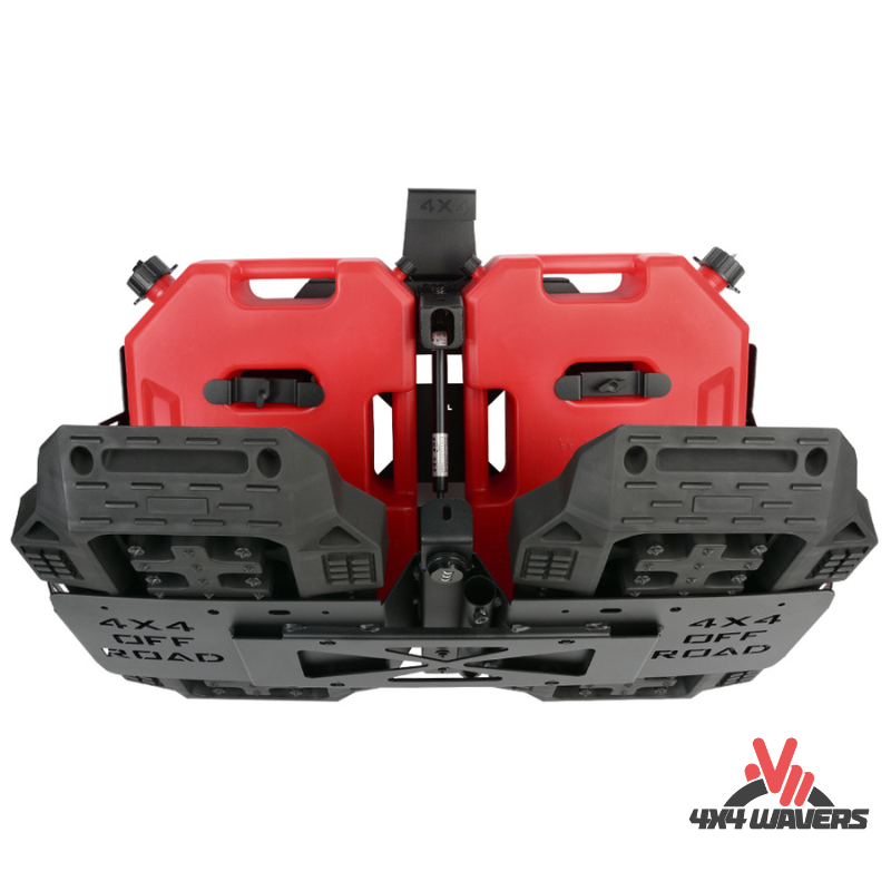 4x4wavers Tailgate Equipment Integrated Set - Rear Integrated Kit with 2 Gas Cans Tanks and 2 Traction Boards & a Shovel - All-Terrain Offroads Style - 4X4 WAVERS