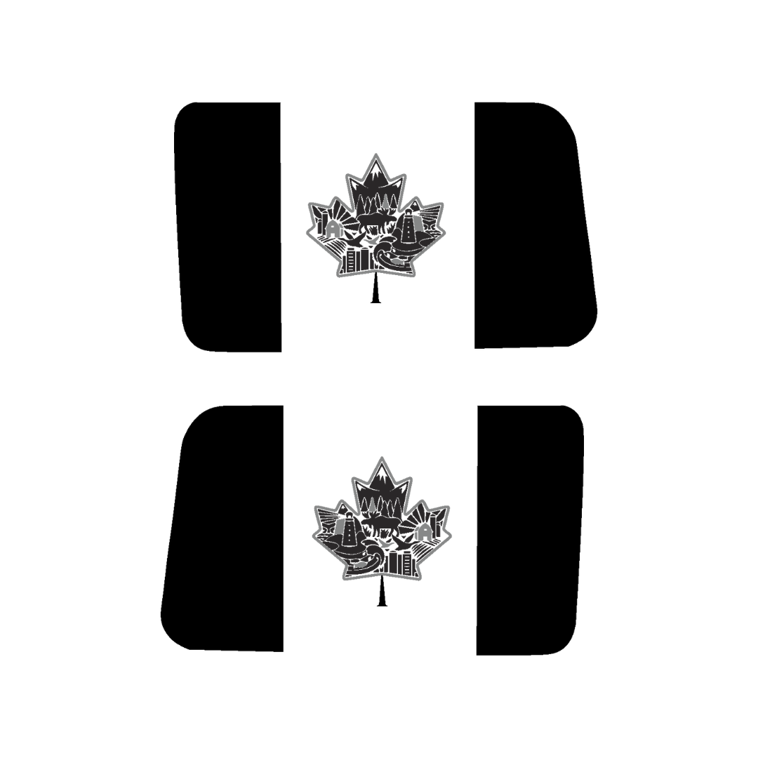Canada Rear Side Window Flag Decal (Collage Maple Leaf) for Wrangler JL/JLU/JK/JKU/4xe – HARDTOP ONLY – Black/Grey – 3M Printed + Matte Lam