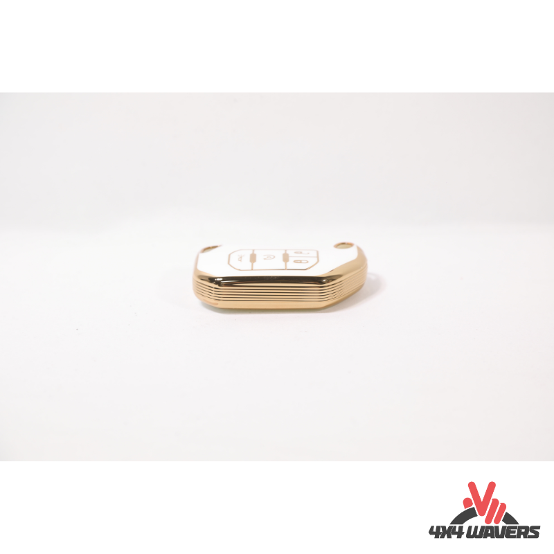 4x4wavers Key FOB Full Protection Heavy Duty TPU Golden Case, White with Gold Edges - 4X4 WAVERS