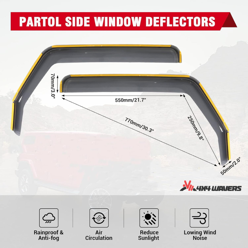 4x4wavers Side Window in-Channel Rain Guards & Sun Visor - 4X4 WAVERS
