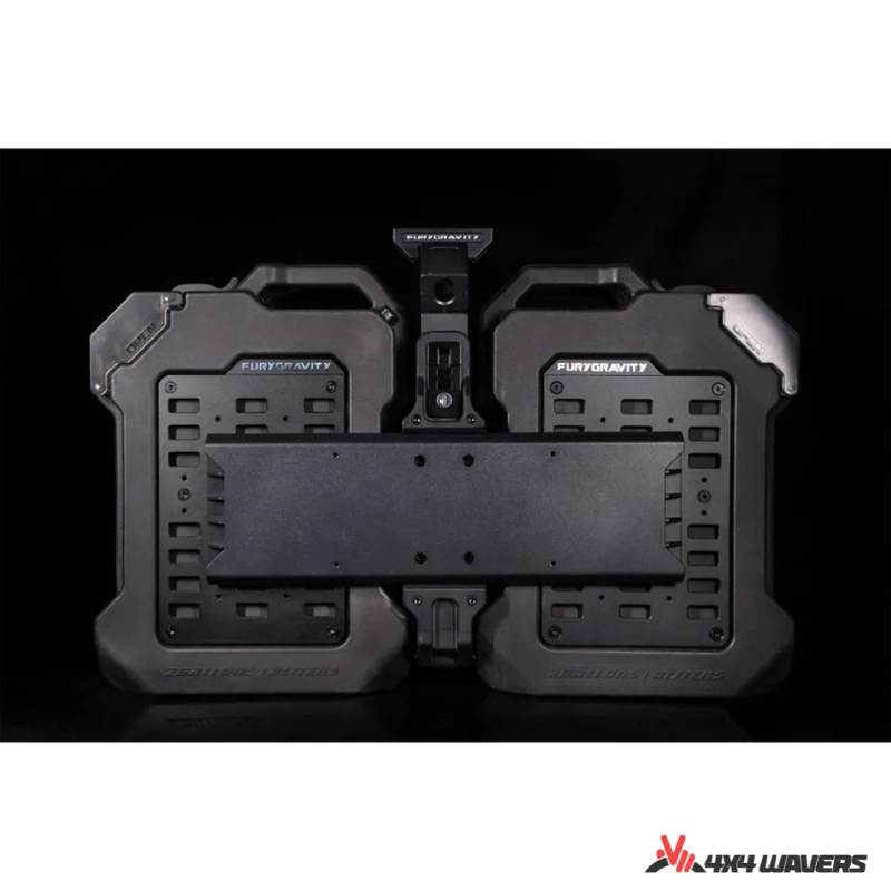 4x4wavers Fury Aluminum Multifunction Box - Tailgate Equipment Integrated Set - Rear Integrated Kit with 2 Gas Cans Tanks and storage with numeric locks - 4X4 WAVERS