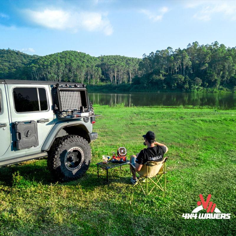 4x4wavers Tacmolle Aluminum Multifunction Box - Rear Side Window Multifunctional Storage Box with Built-in Concept Table - 4X4 WAVERS