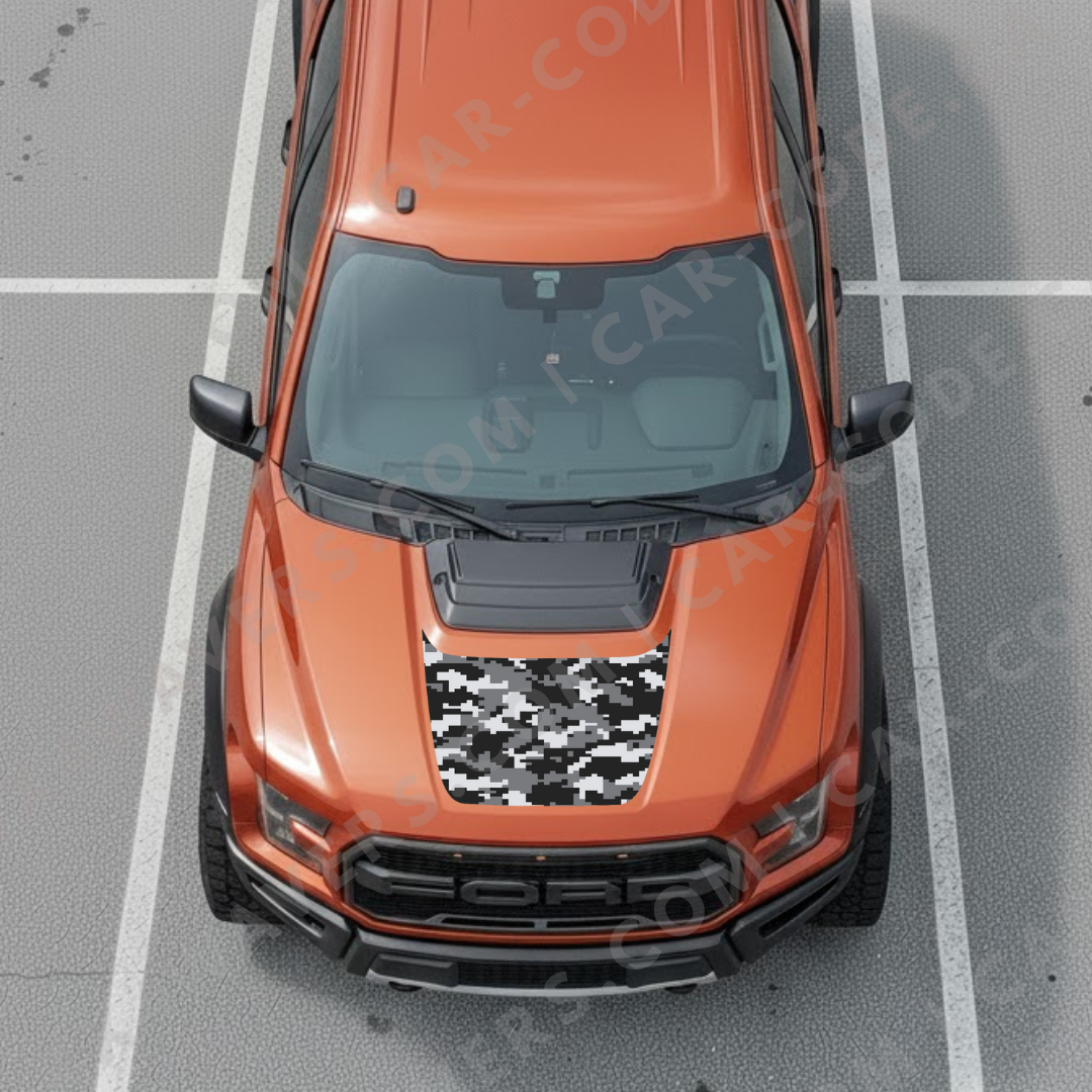 Ford F-150 Raptor Capot – Série CAMO (Forêt / Urbain Digi) – 2017–2025 – Vinyle découpé mat imprimé 3M ou Avery