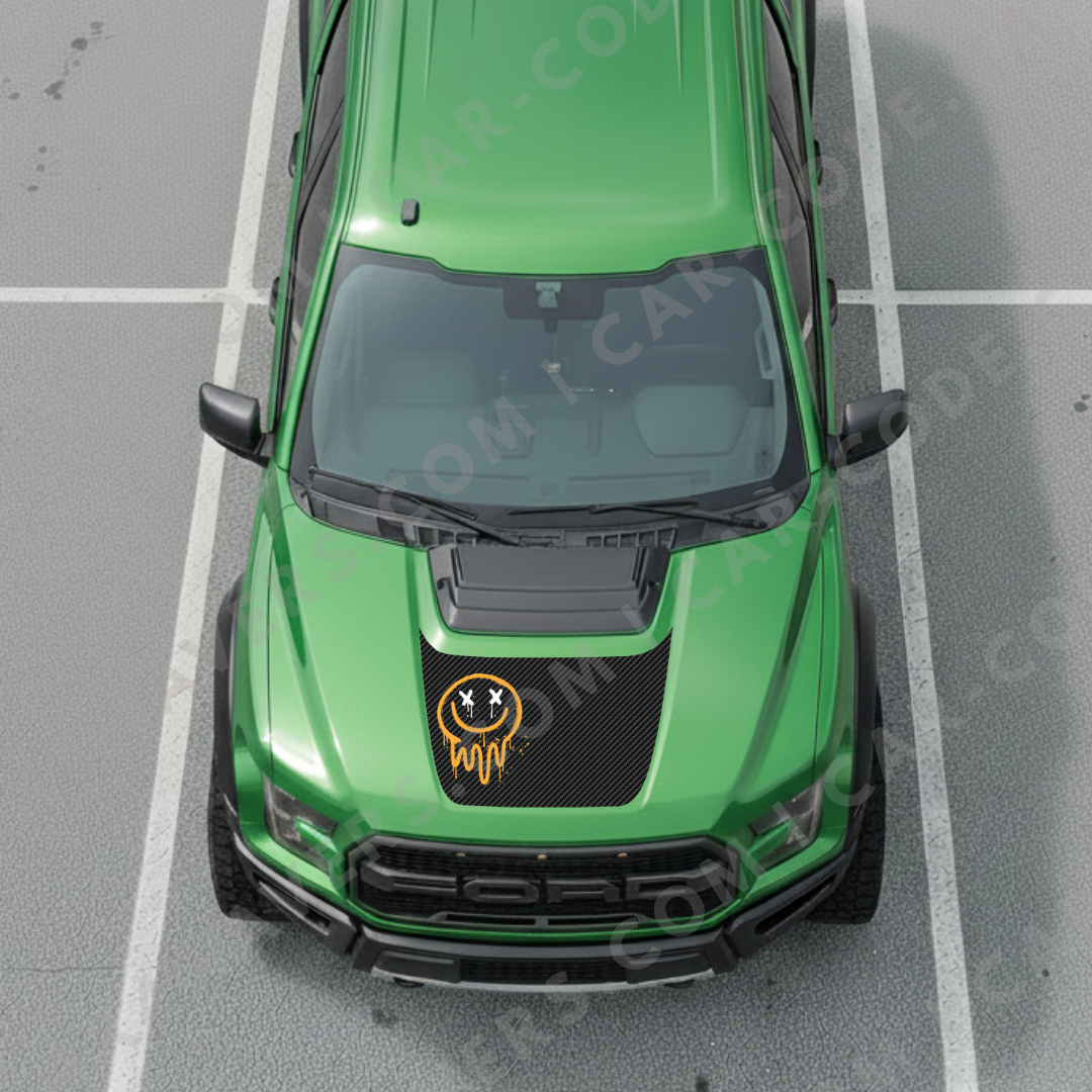 Ford F-150 Raptor Capot – Série Carbone (Uni / Griffures / Sourire Goutte) – 2017–2025 – Film Carbone Mat Imprimé 3M ou Texturé 3D