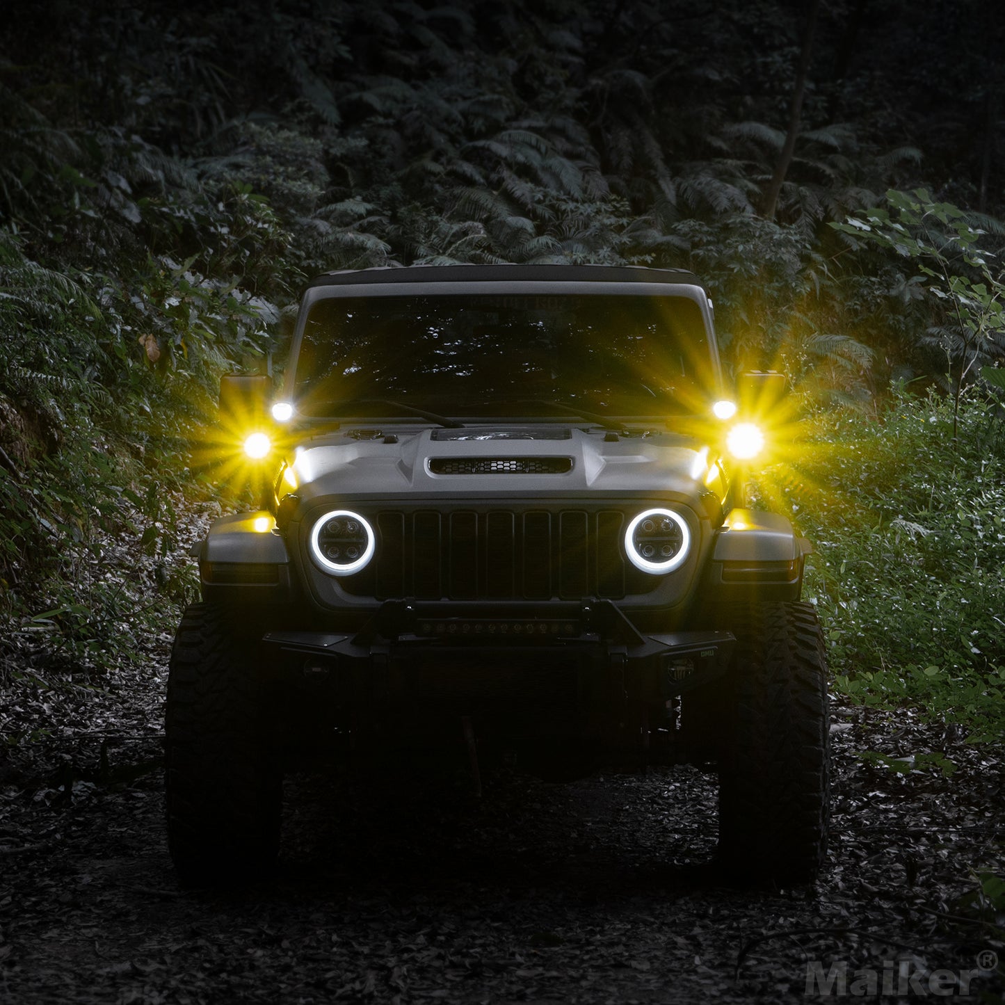 4x4wavers Spot Light Low Beam (low 45W-high 46W) Black with wire harness for Jeep JKU/JL/JLU/4XE/JT 2007-2025 - 4X4 WAVERS