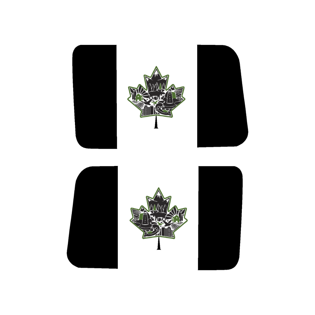 Canada Rear Side Window Flag Decal (Collage Maple Leaf) for Wrangler JL/JLU/JK/JKU/4xe – HARDTOP ONLY – Black/Grey – 3M Printed + Matte Lam