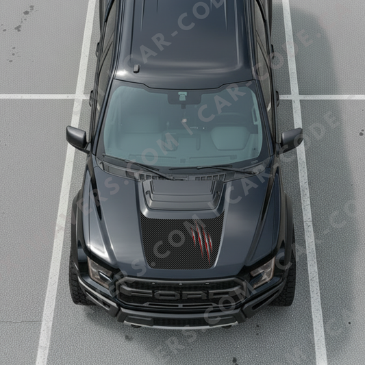 Ford F-150 Raptor Capot – Série Carbone (Uni / Griffures / Sourire Goutte) – 2017–2025 – Film Carbone Mat Imprimé 3M ou Texturé 3D