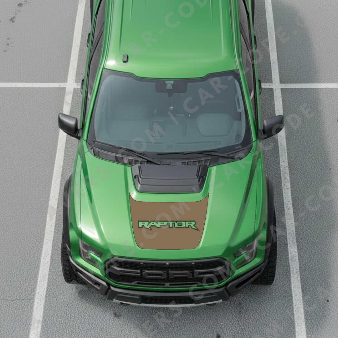 Ford F-150 Raptor Capot – Panneau de texte personnalisé tout-terrain (Vert/Gris/Bleu/Rouge/Sable/Noir + Découpe) – 2017–2025 – Vinyle découpé mat imprimé 3M ou Avery