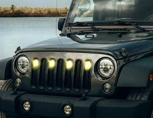 4x4wavers Grille Light Inserts Kit (4 Led Lights)  Amber Light for Jeep Wrangler JK / JKU - 4X4 WAVERS