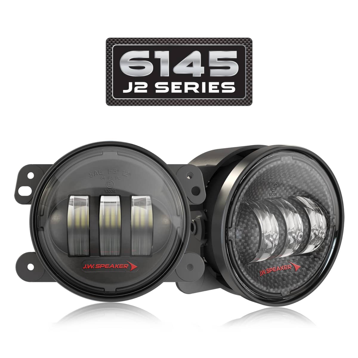 Pair de luces antiniebla LED JW Speaker 6145J2 para Jeep Wrangler JK 2007-2018, diseñadas para mejorar la visibilidad en condiciones de niebla.