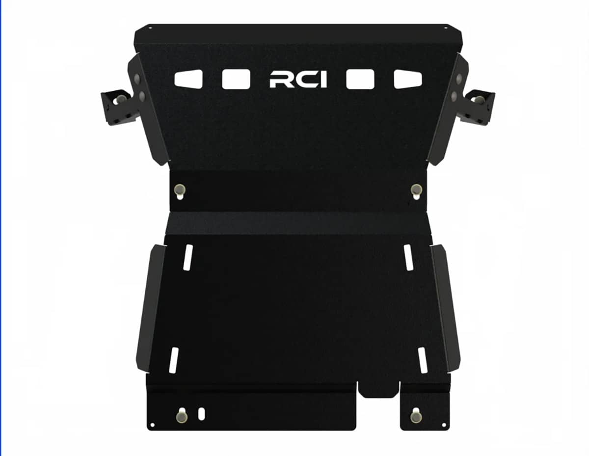 RCI engine skid plate for 2019-present Silverado, front and rear undercarriage protection, sturdy metal construction.