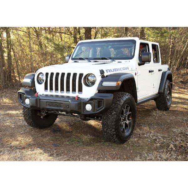 Rugged Ridge Spartacus front bumper for Jeep Wrangler JL and Gladiator, durable steel bumper with winch compatibility.