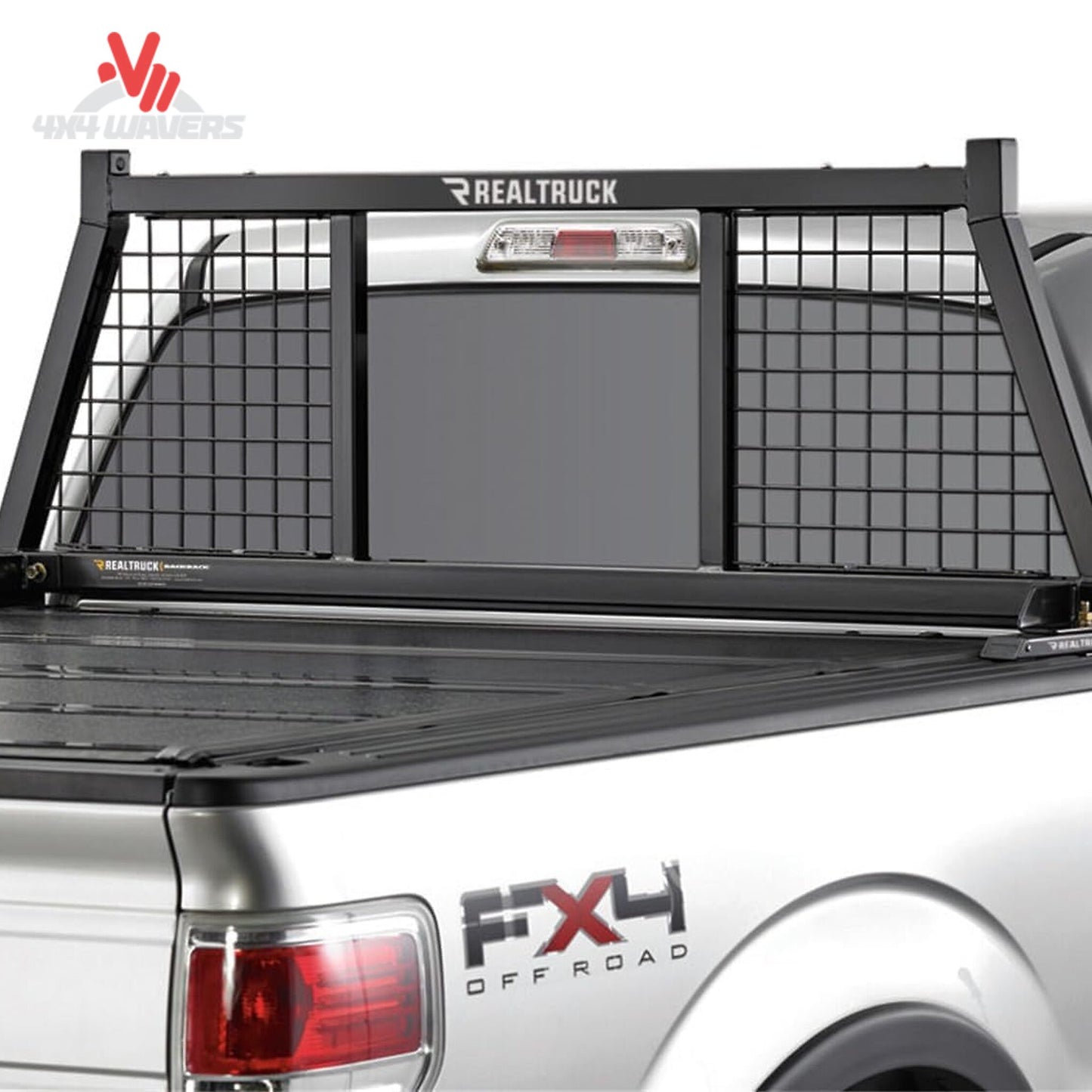 Profile view of BACKRACK 149SM Half Safety Rack mounted on truck bed rail stake pockets for ladder support SKU BKHJ_149SM