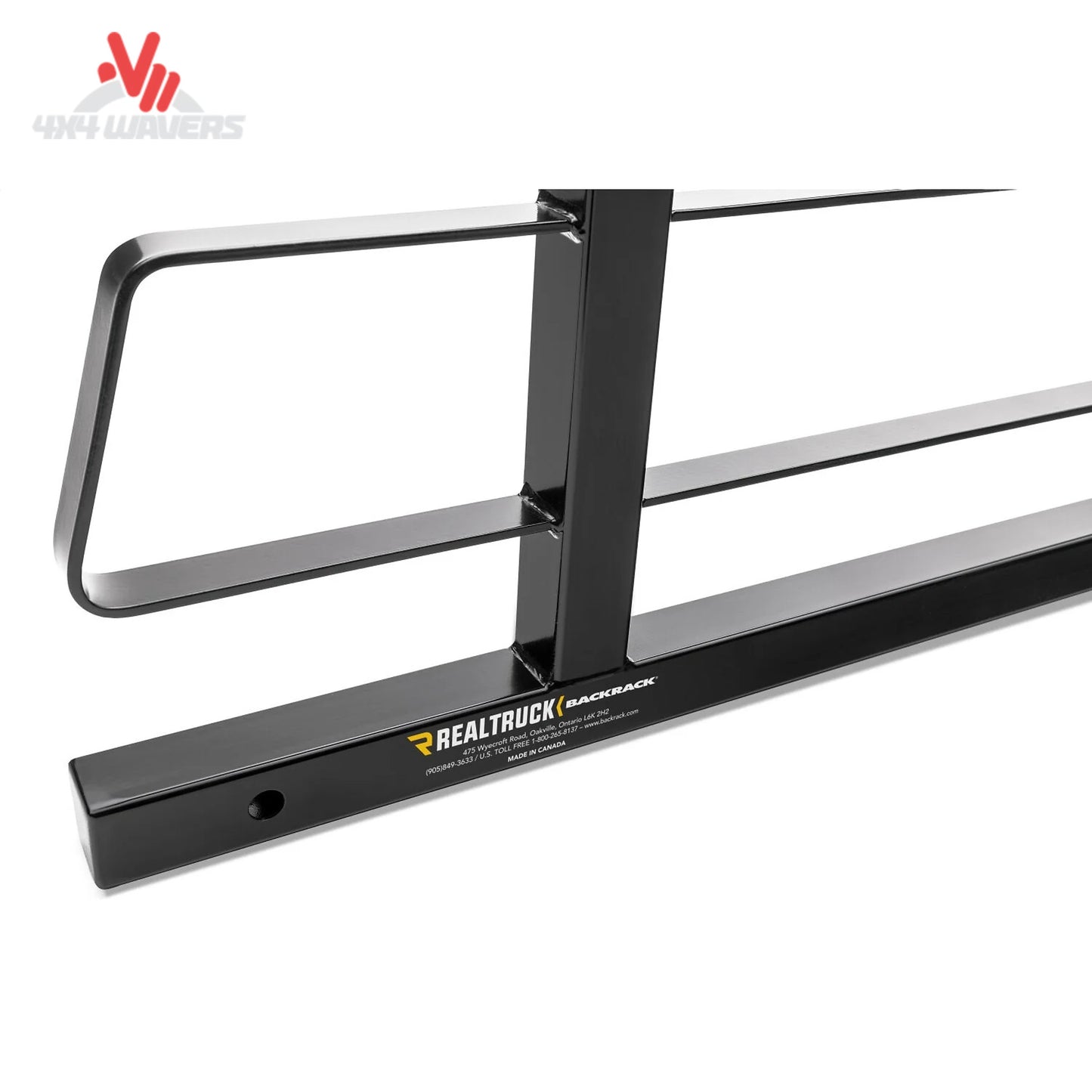 Close-up view of reduced height steel square tubing and open frame layout on BACKRACK 15024 short cab guard SKU BKHJ_15024