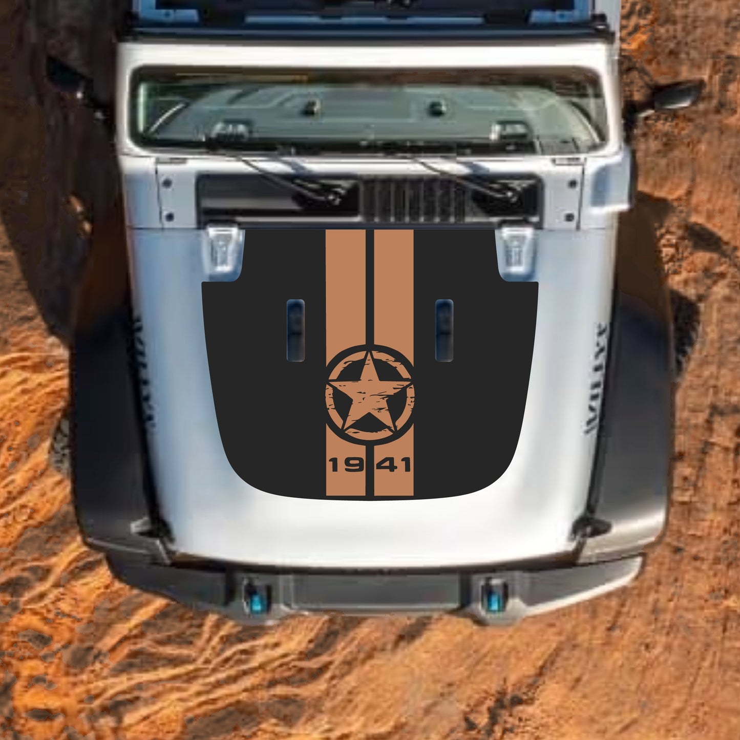 Hood Panel Decal/Sticker - 1941 Star and Stripes Graphic Decal Graphic Kit - For Jeep JL JLU Sahara 2018-2025 - Premium Vinyl