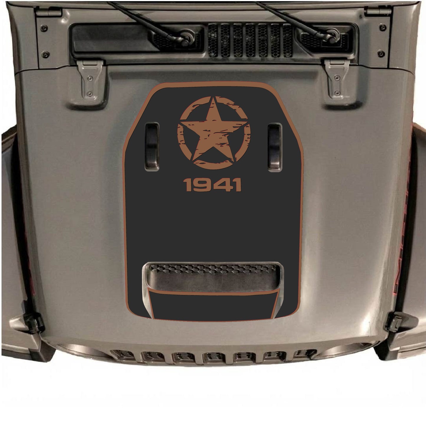 Hood Panel Decal/Sticker - 1941 Top Star with Border Graphic Decal Graphic Kit - For Jeep JL JLU 392 2018 - Premium Vinyl