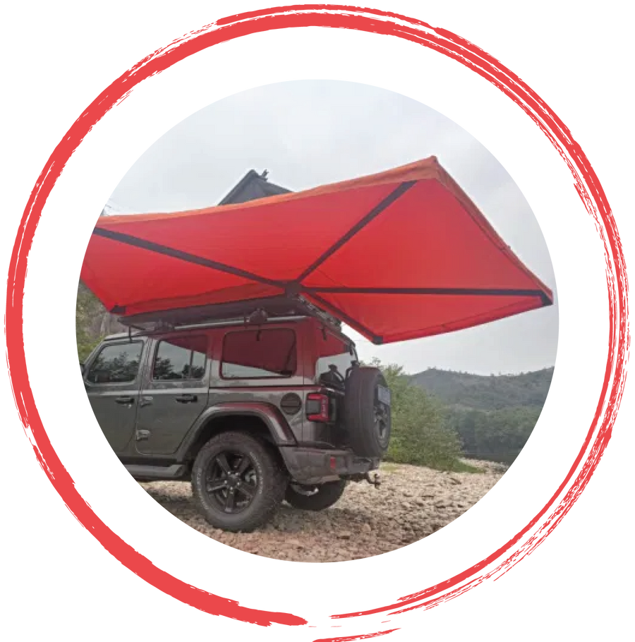 Vehicle awnings and camping shelters for Jeep Wrangler, Gladiator and 4x4 off-road vehicles by 4X4WAVERS
