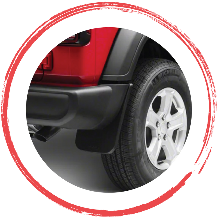 Mud flaps and splash guards for Jeep Wrangler, Gladiator and 4x4 off-road vehicles by 4X4WAVERS