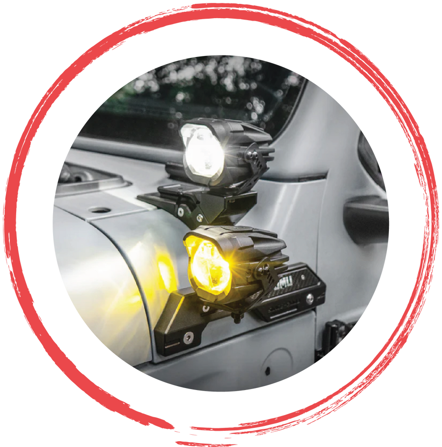 Off-road lights and light bars for Jeep Wrangler, Gladiator and 4x4 off-road vehicles by 4X4WAVERS
