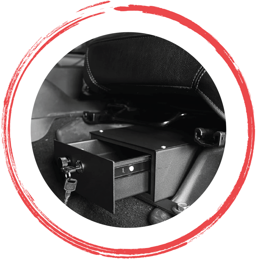 Vehicle lock boxes and safes for Jeep Wrangler, Gladiator and 4x4 off-road vehicles by 4X4WAVERS