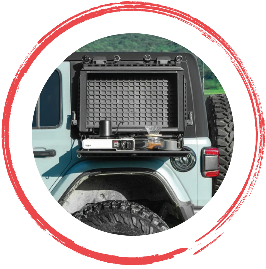 Side window storage and accessory panels for Jeep Wrangler, Gladiator and 4x4 off-road vehicles by 4X4WAVERS