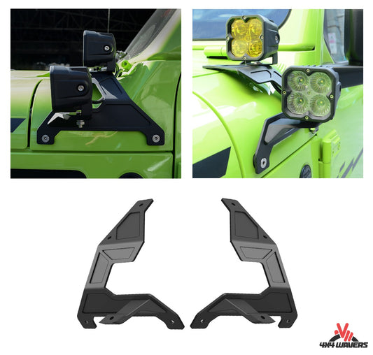 4X4WAVERS Aluminum Double Hood A-Pillar Light Holder / Light Mount Bracket - OFF Edition Style - Jeep Wrangler JL/JLU/JT 2018+ (not Compatible with 4XE)