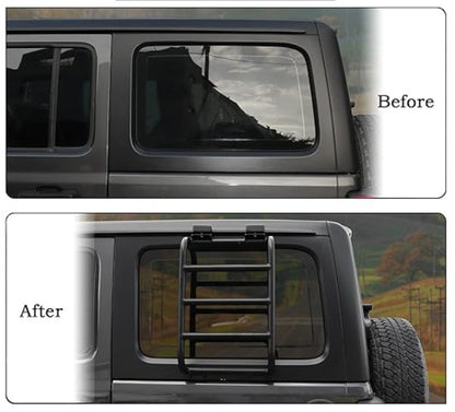 Échelle latérale en aluminium 4x4wavers pour fenêtre arrière pour Jeep Wrangler JLU / 4XE 2018 - 2025 (s'adapte uniquement aux 4 portes)
