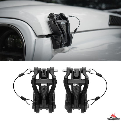 OMU Aluminum Hood Catch Latches with Carbon Fiber - Jeep Wrangler JL/JLU/4XE/JT 2018+ - 4X4 WAVERS