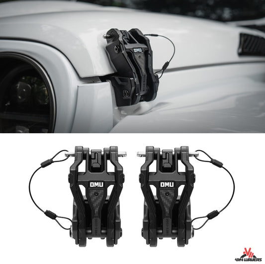 OMU Aluminum Hood Catch Latches with Carbon Fiber - Jeep Wrangler JL/JLU/4XE/JT 2018+