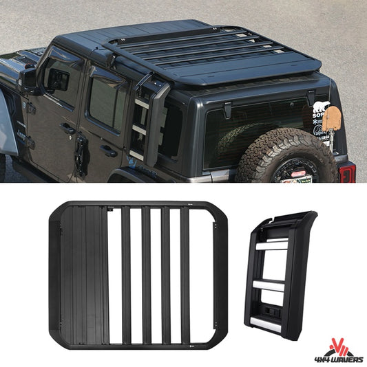 4X4WAVERS Premium Aluminum Roof Rack with Telescopic Ladder - WS Edition- Jeep Wrangler JLU/4XE (4 doors) 2018+