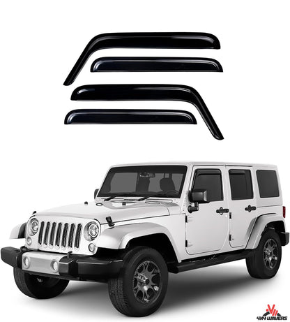 4X4WAVERS Side Window in-Channel Rain Guards & Sun Visor - Jeep Wrangler JKU 2007-2018 - 4X4 WAVERS