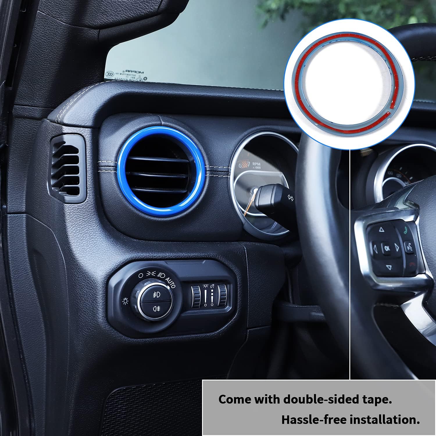 4X4WAVERS Dashboard Air Conditioner Vent Circle Ring Cover (Blue) - Jeep Wrangler JL/JLU/4XE/JT 2018-2023 - 4X4 WAVERS