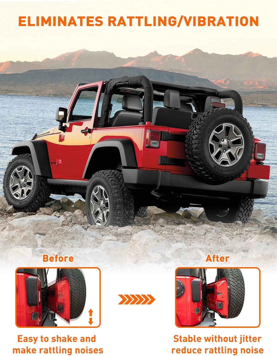 4X4WAVERS Aluminum Tailgate Limiter, Tailgate Latch Bumper Stoper - Jeep Wrangler JK/JKU 2007-2018 - 4X4 WAVERS