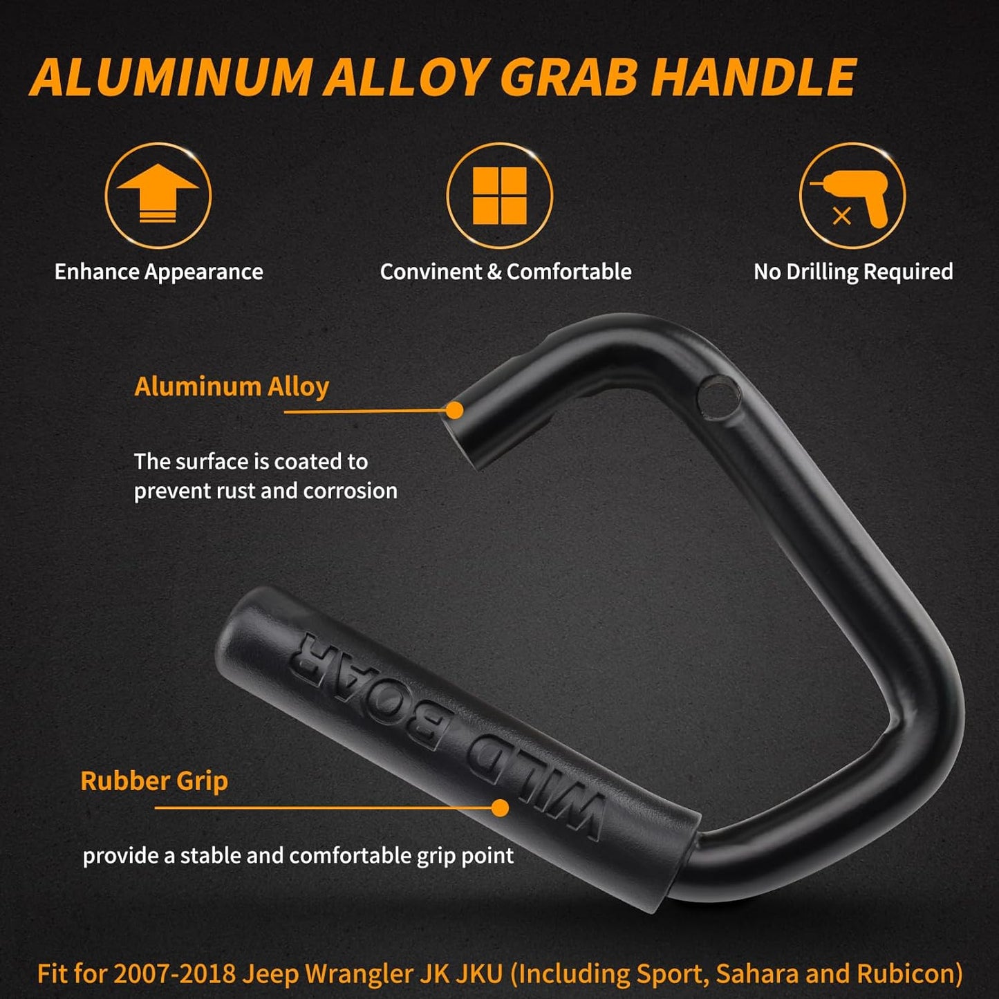 4X4WAVERS Metal Front Grab Handle Kit (Black Color 2 pack ) - Jeep Wrangler JK/JKU 2007-2018 - 4X4 WAVERS