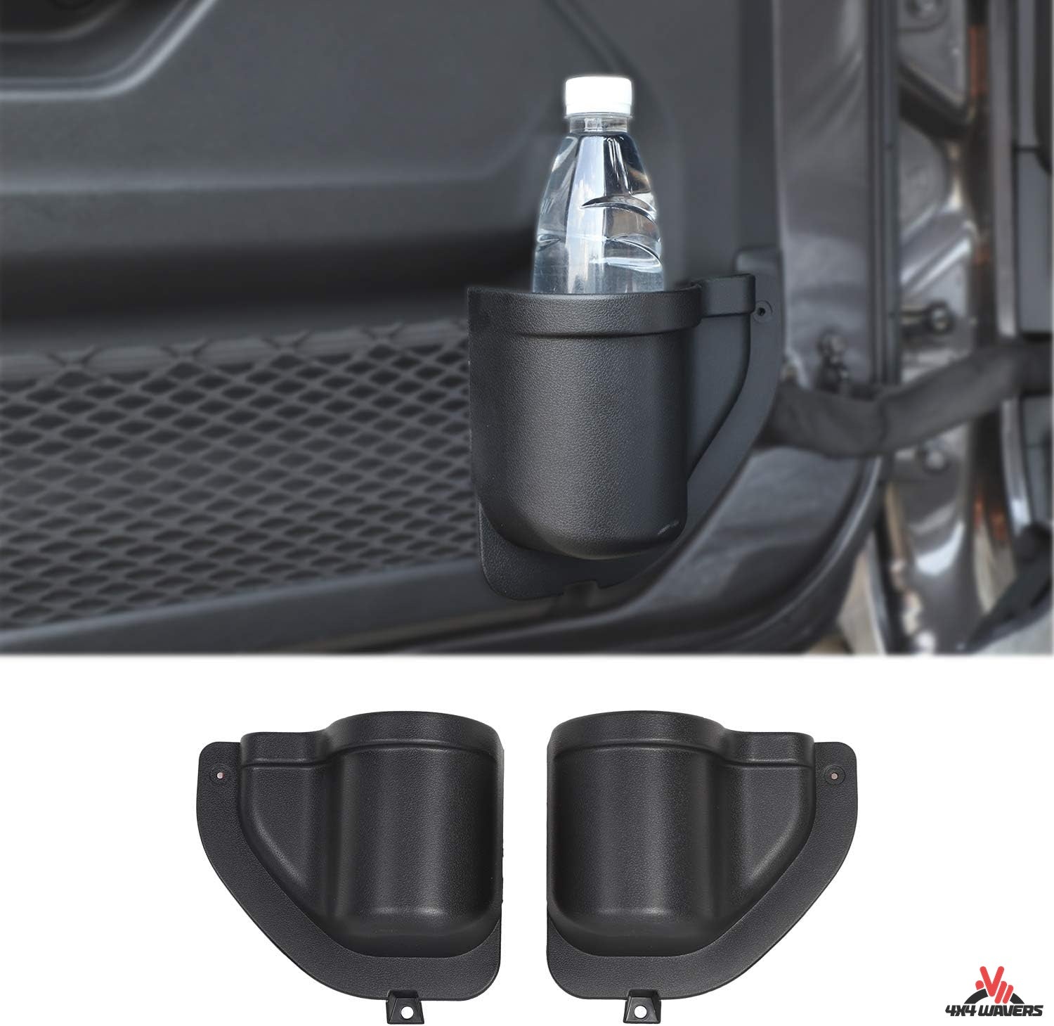 4X4WAVERS Front Door Interior Storage with Cup Holder - Jeep Wrangler JL/JLU/4XE/JT 2018+ - 4X4 WAVERS