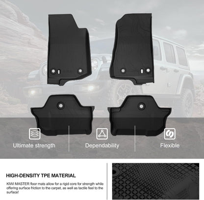 4X4WAVERS 3D Floor Mat Kit - Offroad Topographic Style - Heavy Duty TPE - Jeep Wrangler JL 2018+ (2 doors) - 4X4 WAVERS