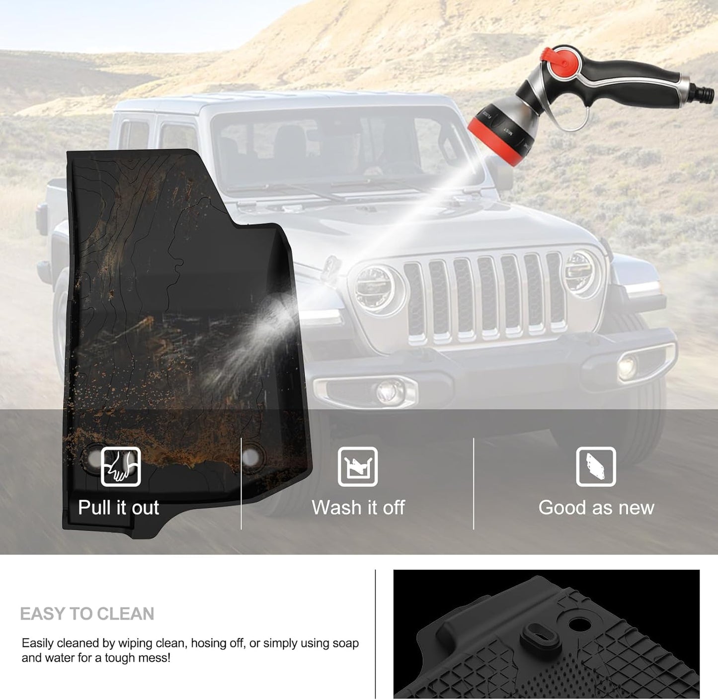 4X4WAVERS 3D Floor Mat Kit - Offroad Topographic Style - Heavy Duty TPE - Jeep Wrangler JL 2018+ (2 doors) - 4X4 WAVERS