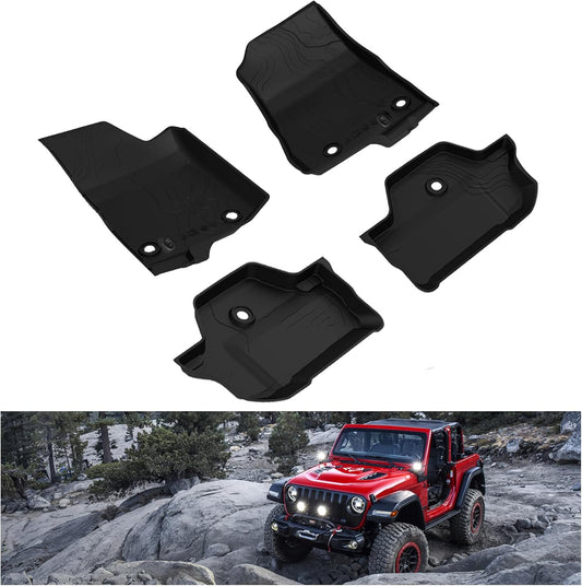 4X4WAVERS 3D Floor Mat Kit - Offroad Topographic Style - Heavy Duty TPE - Jeep Wrangler JL 2018+ (2 doors) - 4X4 WAVERS