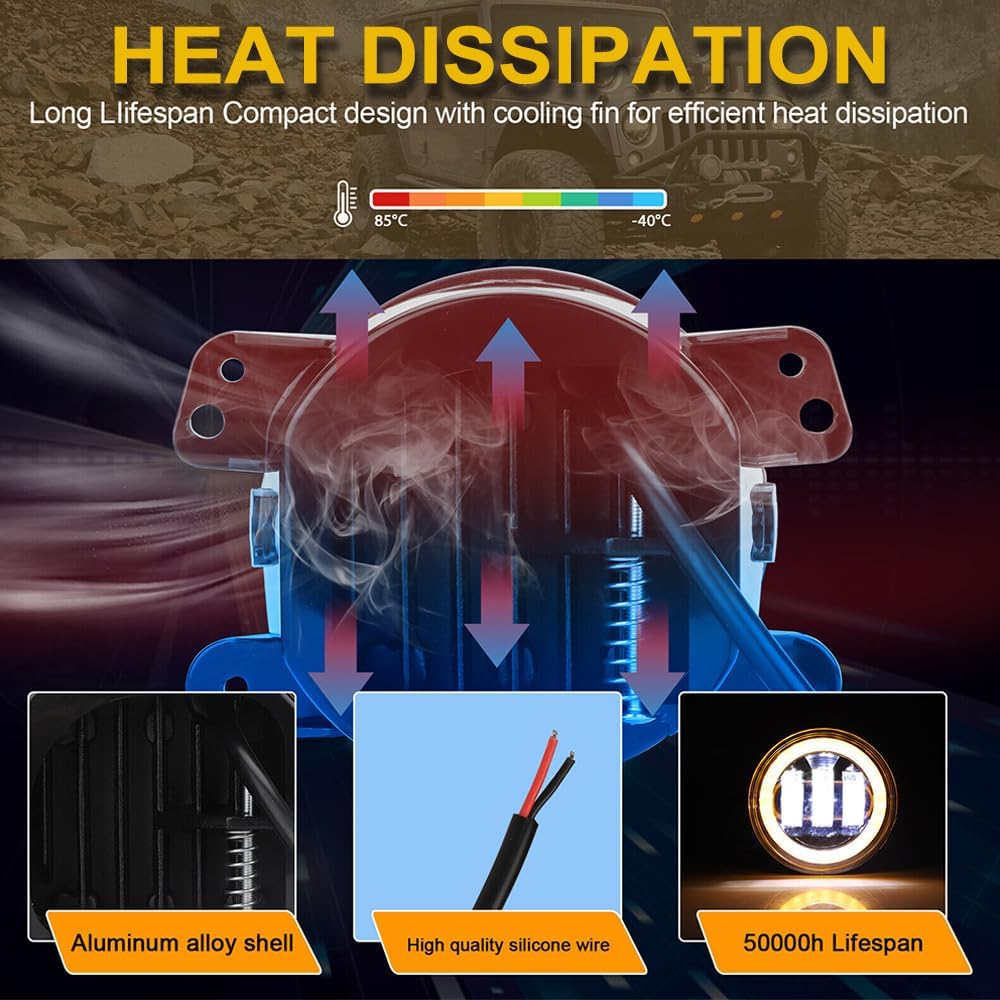 4X4WAVERS 4 Inch Front Bumper Driving Offroad Fog Light with DRL Turn Halo Angel Eyes - Jeep Wrangler JK/JKU 2007-2018 - 4X4 WAVERS