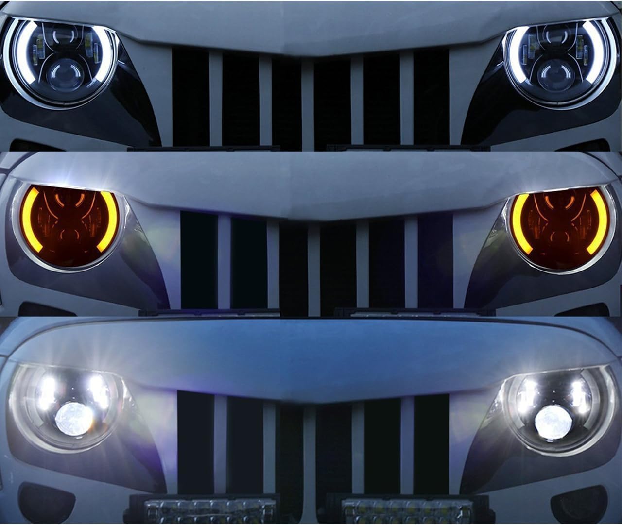 4x4wavers Headlights Premium LED Light Replacement, Angry Eyes Style  for Jeep Wrangler JK / JKU