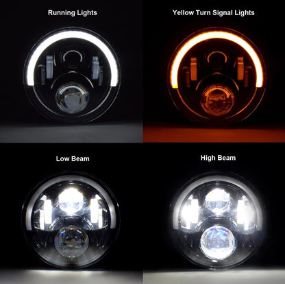 4X4WAVERS 7 inch Headlights Premium LED Light Replacement - Angel Eyes Style 3rd Generation - Jeep Wrangler TJ/JK/JKU 1997-2018 - 4X4 WAVERS