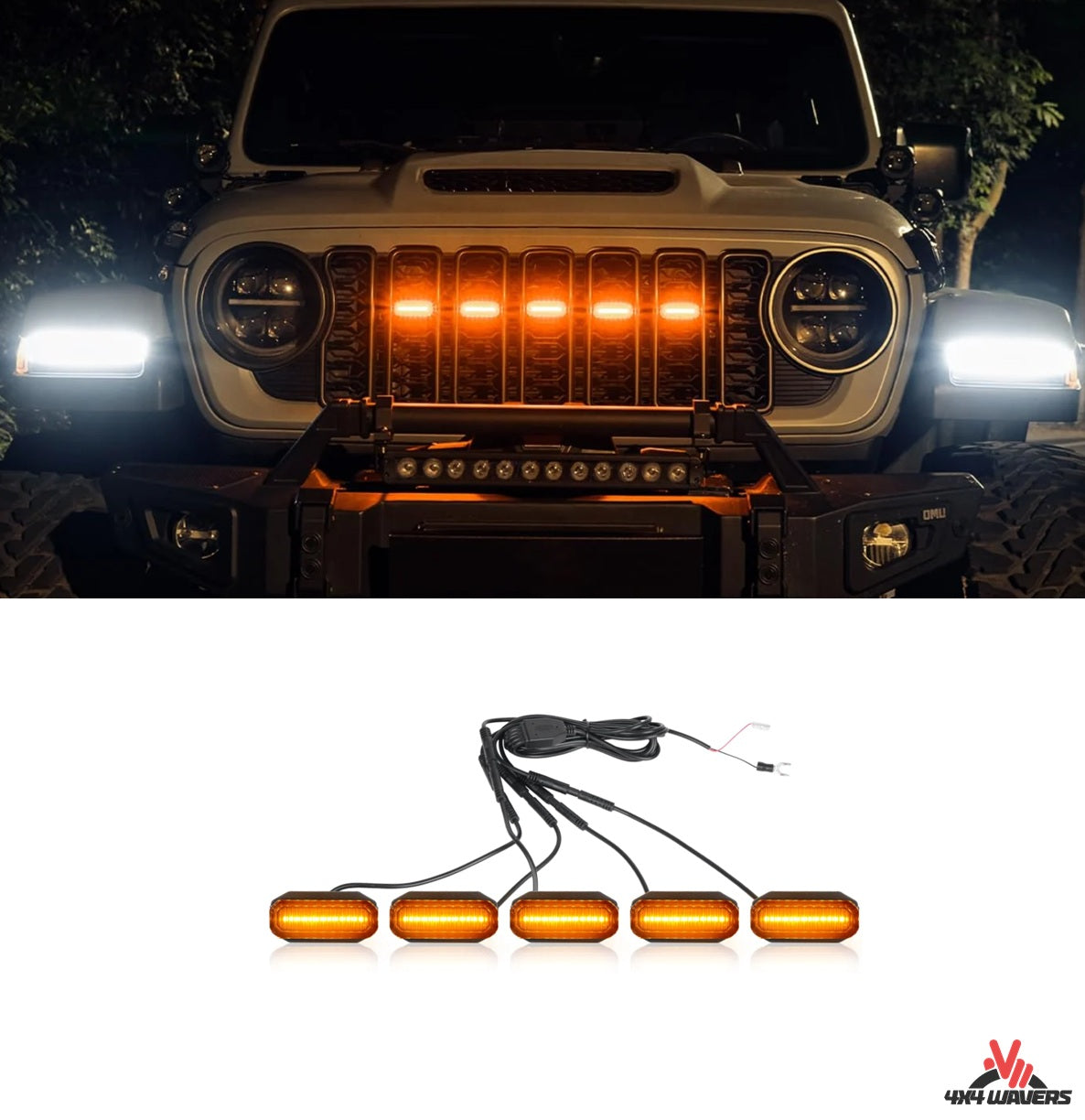 4X4WAVERS Grille Inserts Light Running LED - Amber Color - Jeep Wrangler JL/JLU/4XE/JT 2024+ - 4X4 WAVERS
