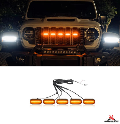 4X4WAVERS Grille Inserts Light Running LED - Amber Color - Jeep Wrangler JL/JLU/4XE/JT 2024+ - 4X4 WAVERS
