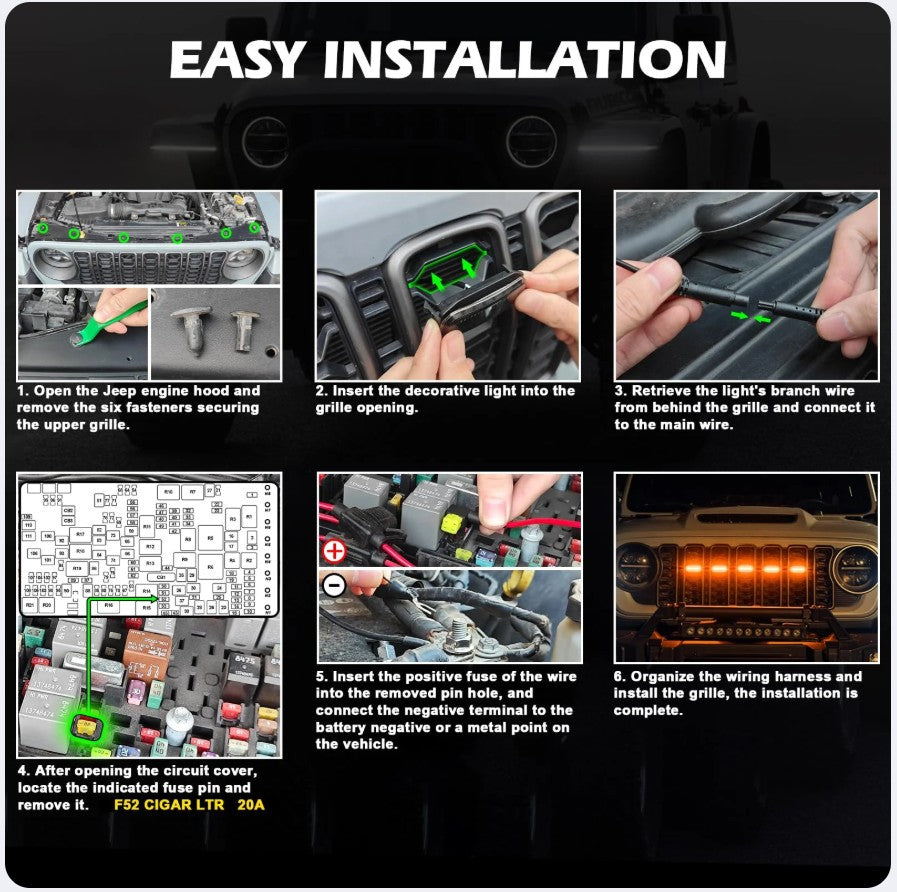 4X4WAVERS Grille Inserts Light Running LED - Amber Color - Jeep Wrangler JL/JLU/4XE/JT 2024+ - 4X4 WAVERS