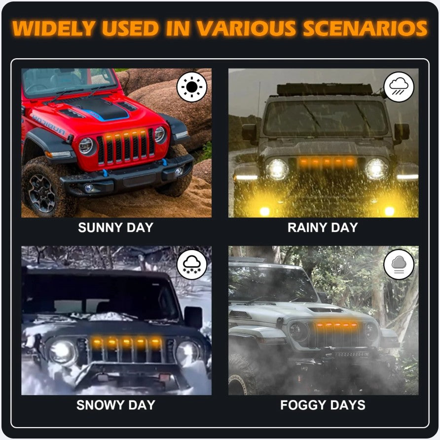 4X4WAVERS Grille Inserts Light Running LED - Amber Color - Jeep Wrangler JL/JLU/4XE/JT 2024+ - 4X4 WAVERS