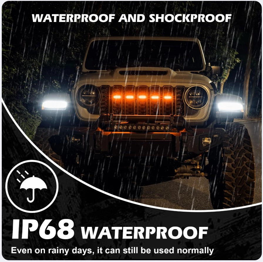 4X4WAVERS Grille Inserts Light Running LED - Amber Color - Jeep Wrangler JL/JLU/4XE/JT 2024+ - 4X4 WAVERS