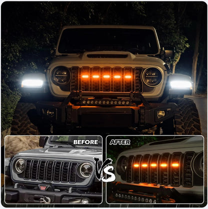 4X4WAVERS Grille Inserts Light Running LED - Amber Color - Jeep Wrangler JL/JLU/4XE/JT 2024+ - 4X4 WAVERS