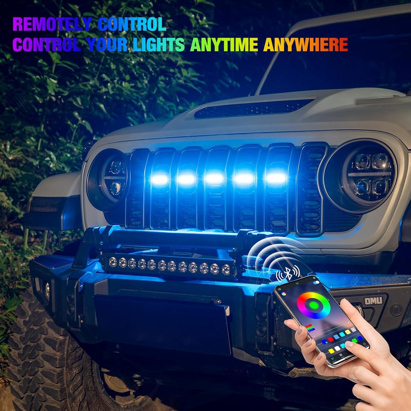 4X4WAVERS Grille Inserts Light Running LED - RGB Multi Color Smart Music Sync - Jeep Wrangler JL/JLU/4XE/JT 2024+ - 4X4 WAVERS