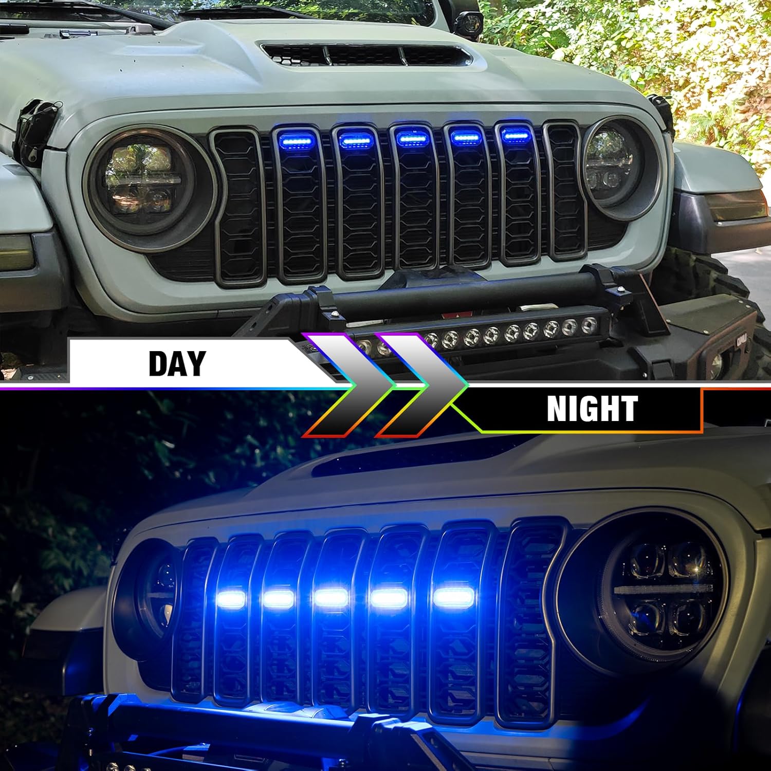 4X4WAVERS Grille Inserts Light Running LED - RGB Multi Color Smart Music Sync - Jeep Wrangler JL/JLU/4XE/JT 2024+ - 4X4 WAVERS